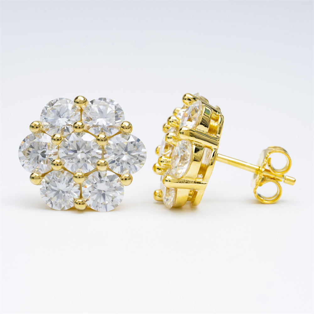 Flower Set Moissanite Diamond Earrings in Yellow Gold - The Jewelry Plug