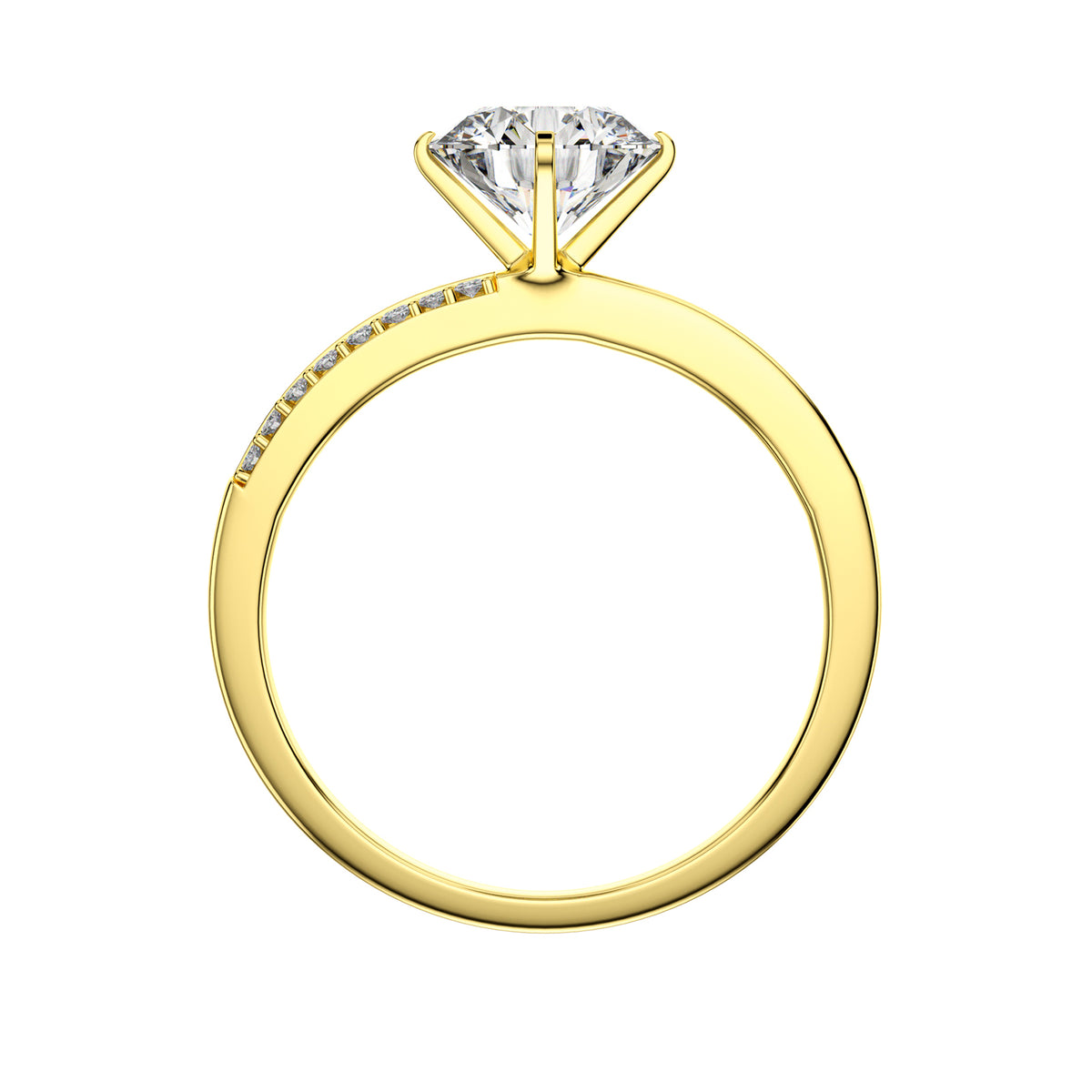 1 Row Accented Round Cut Moissanite Diamond Ring in Yellow/White Gold