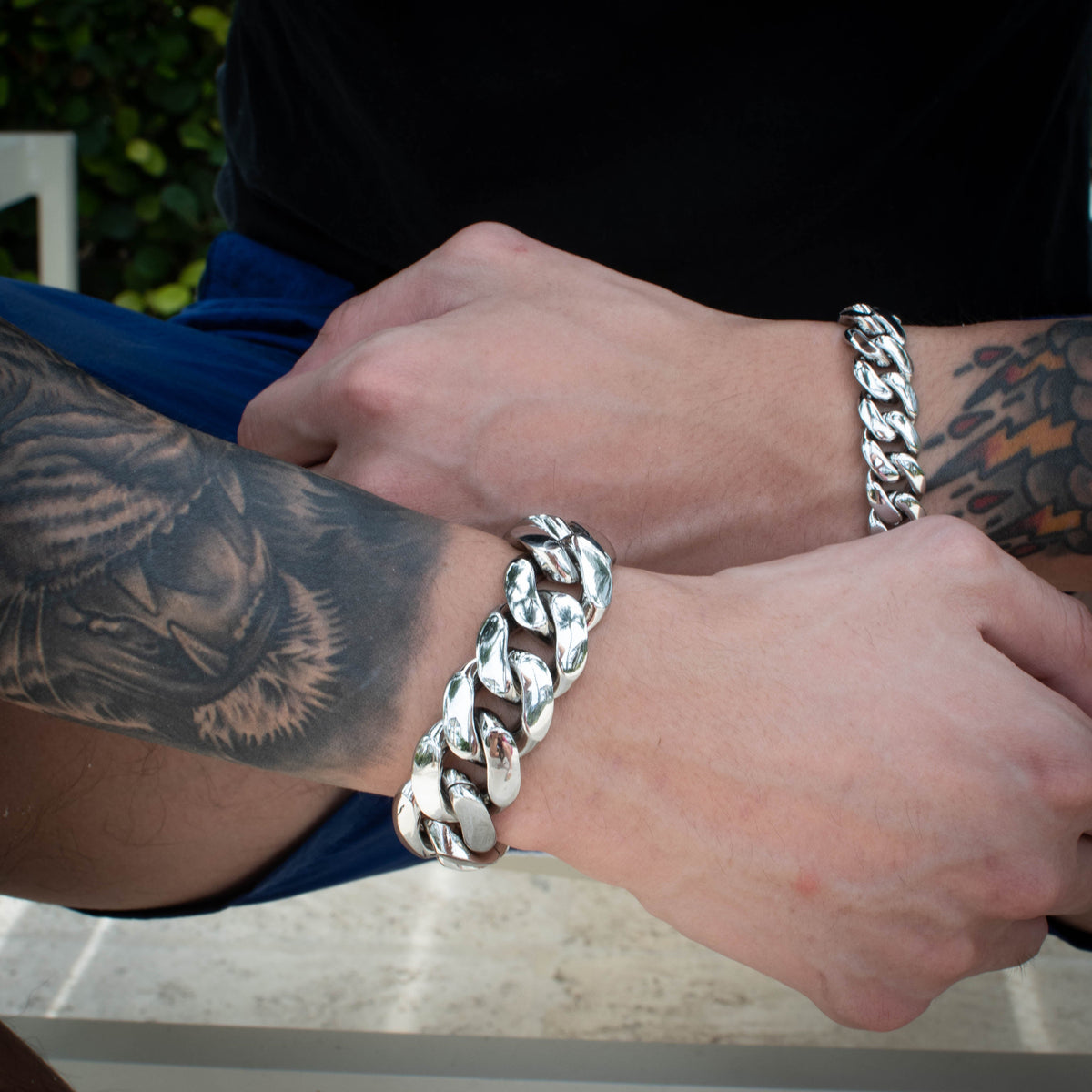 18k White Gold Handmade Tight Miami Cuban Link Bracelets - The Jewelry Plug