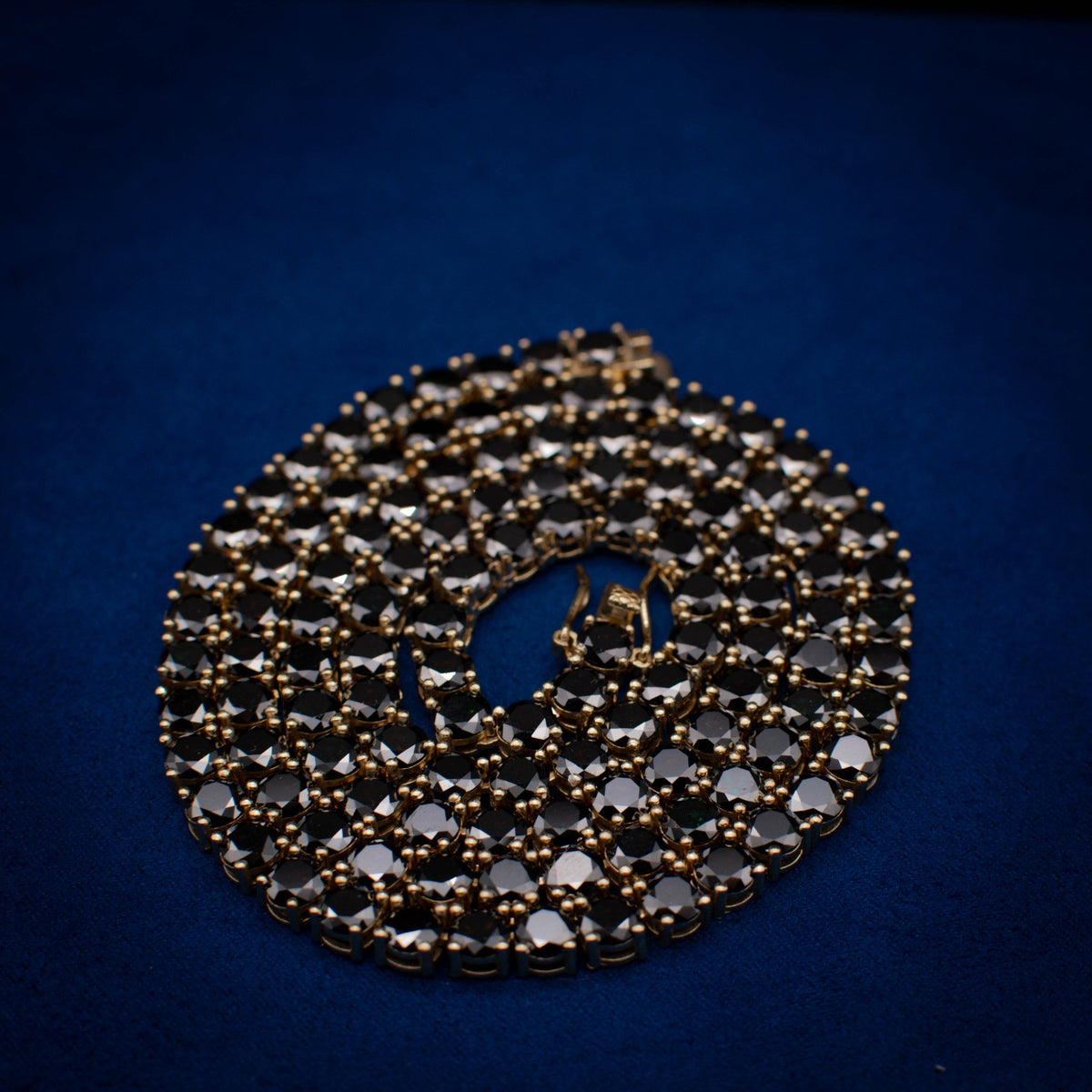 Black Moissanite Onyx Diamond Tennis Chain in Yellow Gold - The Jewelry Plug