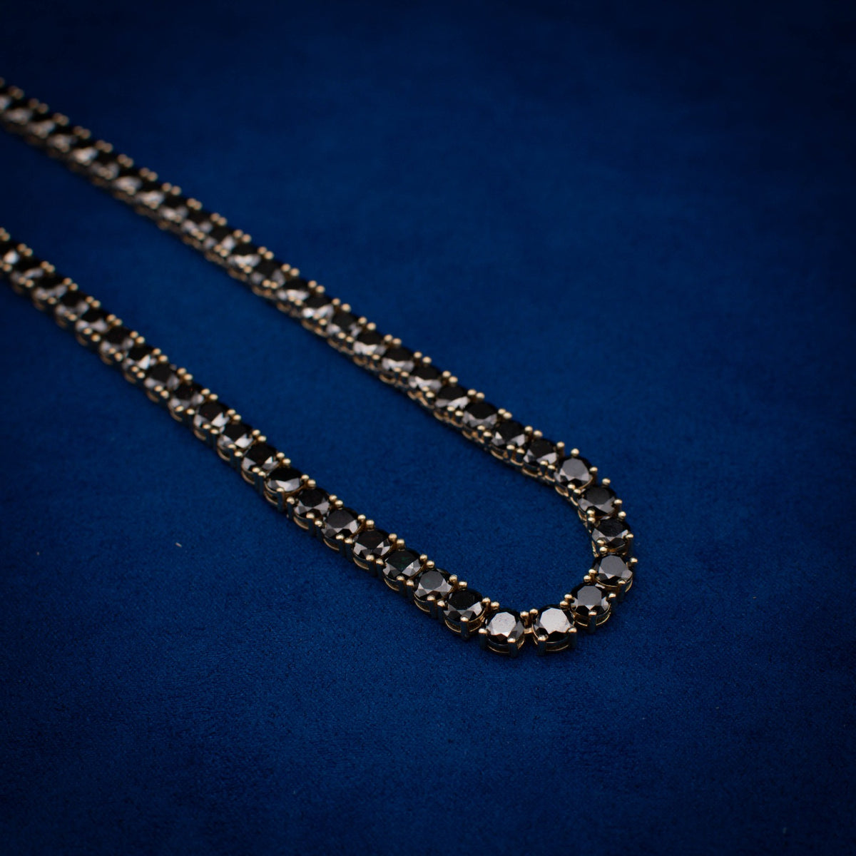 Black Moissanite Onyx Diamond Tennis Chain in Yellow Gold - The Jewelry Plug