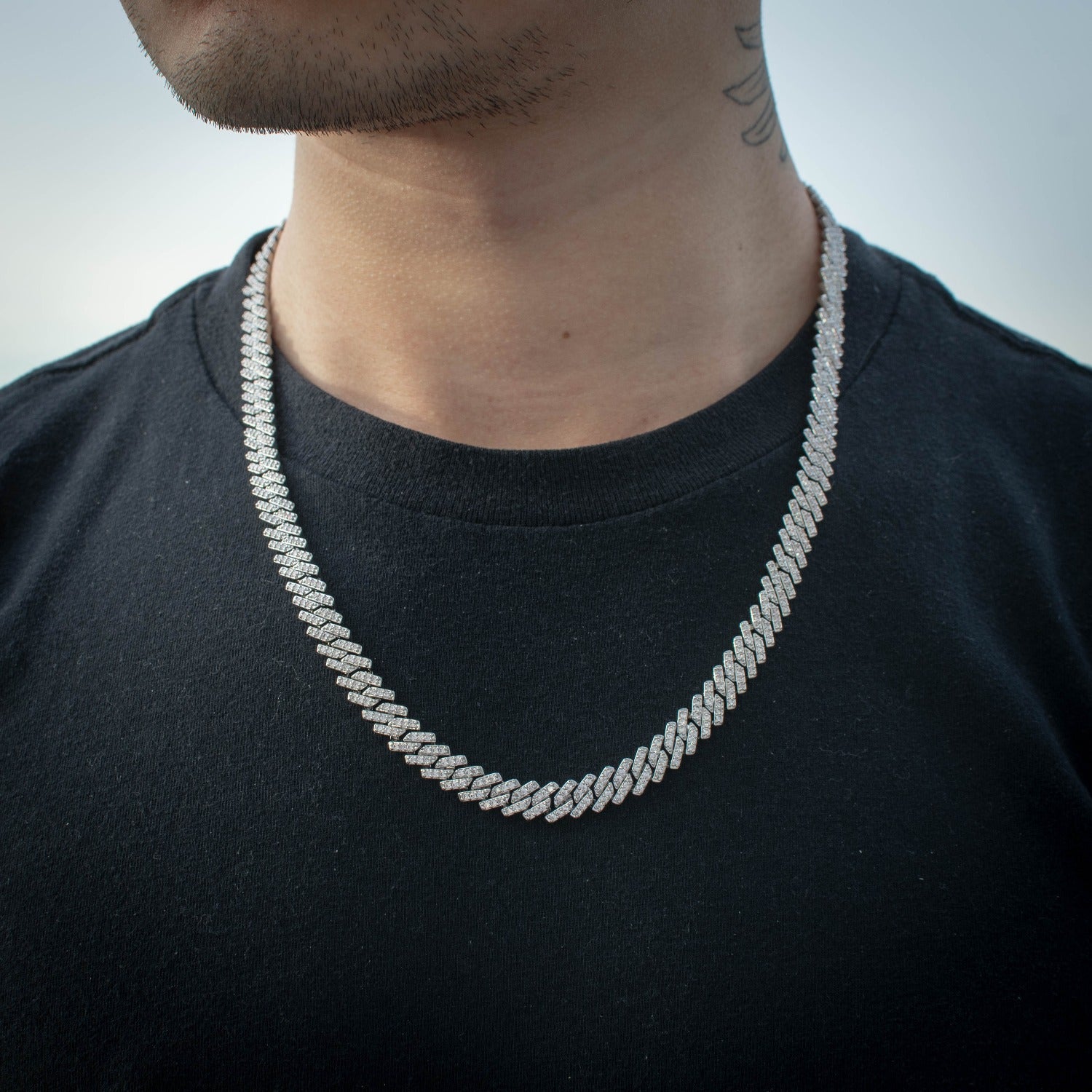 Diamond Straight Edge Cuban Link Chain (8mm) in White Gold