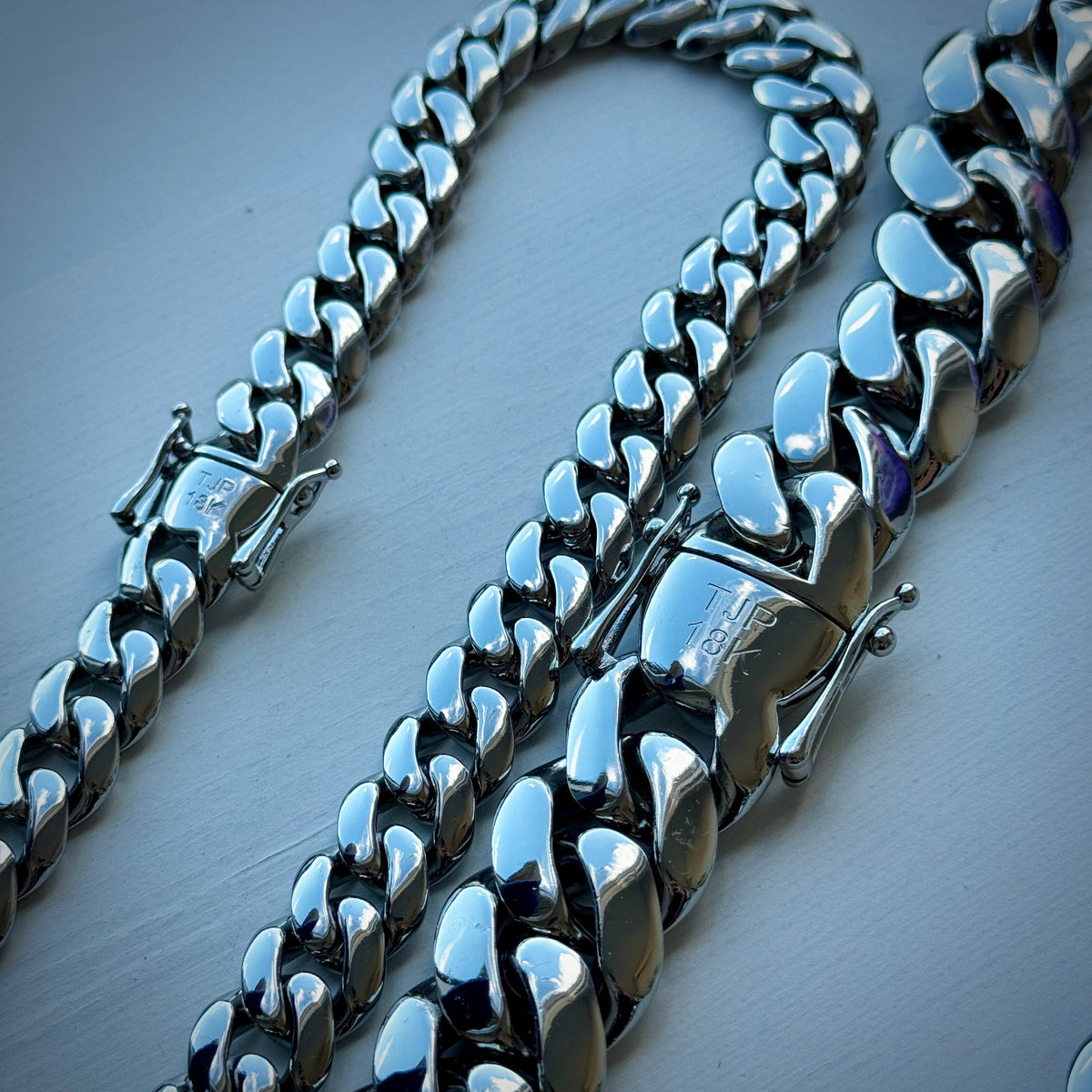 18k White Gold Handmade Tight Miami Cuban Link Chains - The Jewelry Plug