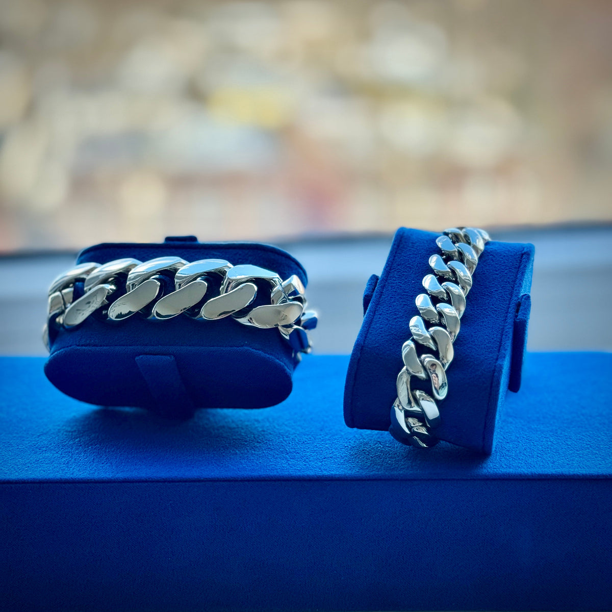 18k White Gold Handmade Miami Cuban Link Chain + Bracelet Bundle - The Jewelry Plug