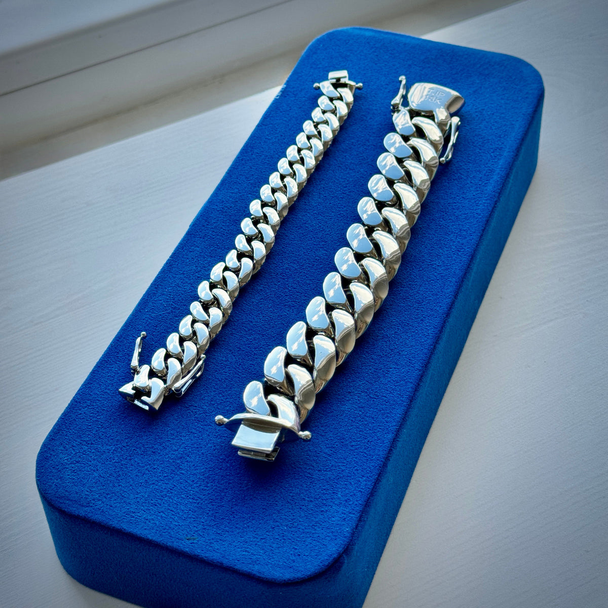 18k White Gold Handmade Miami Cuban Link Chain + Bracelet Bundle - The Jewelry Plug