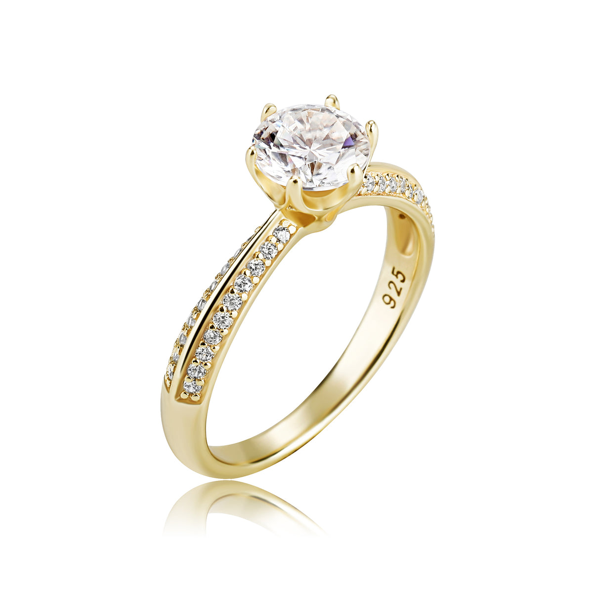 2 Row Accented Round Cut Moissanite Diamond Ring in Yellow/White Gold