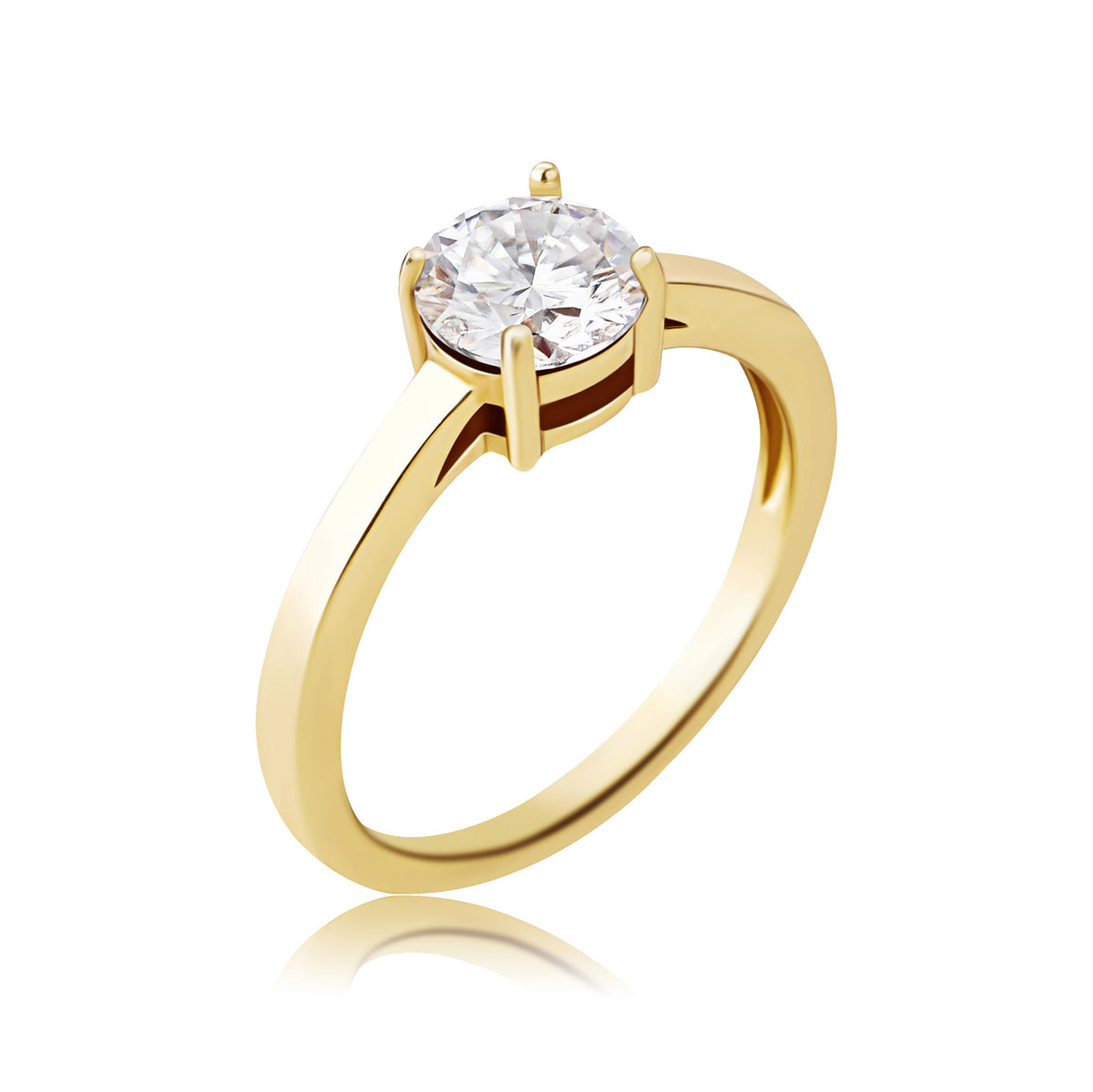 Bare 4 Prong Solitaire Round Cut Moissanite Diamond Ring in Yellow/White Gold