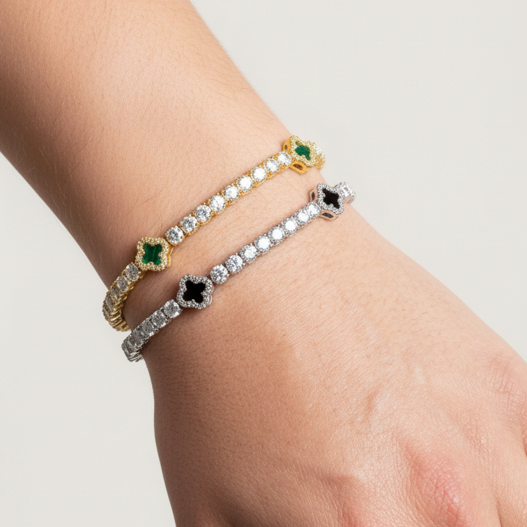 Four Leaf Clover Tennis Chain in Gold - The Jewelry Plug