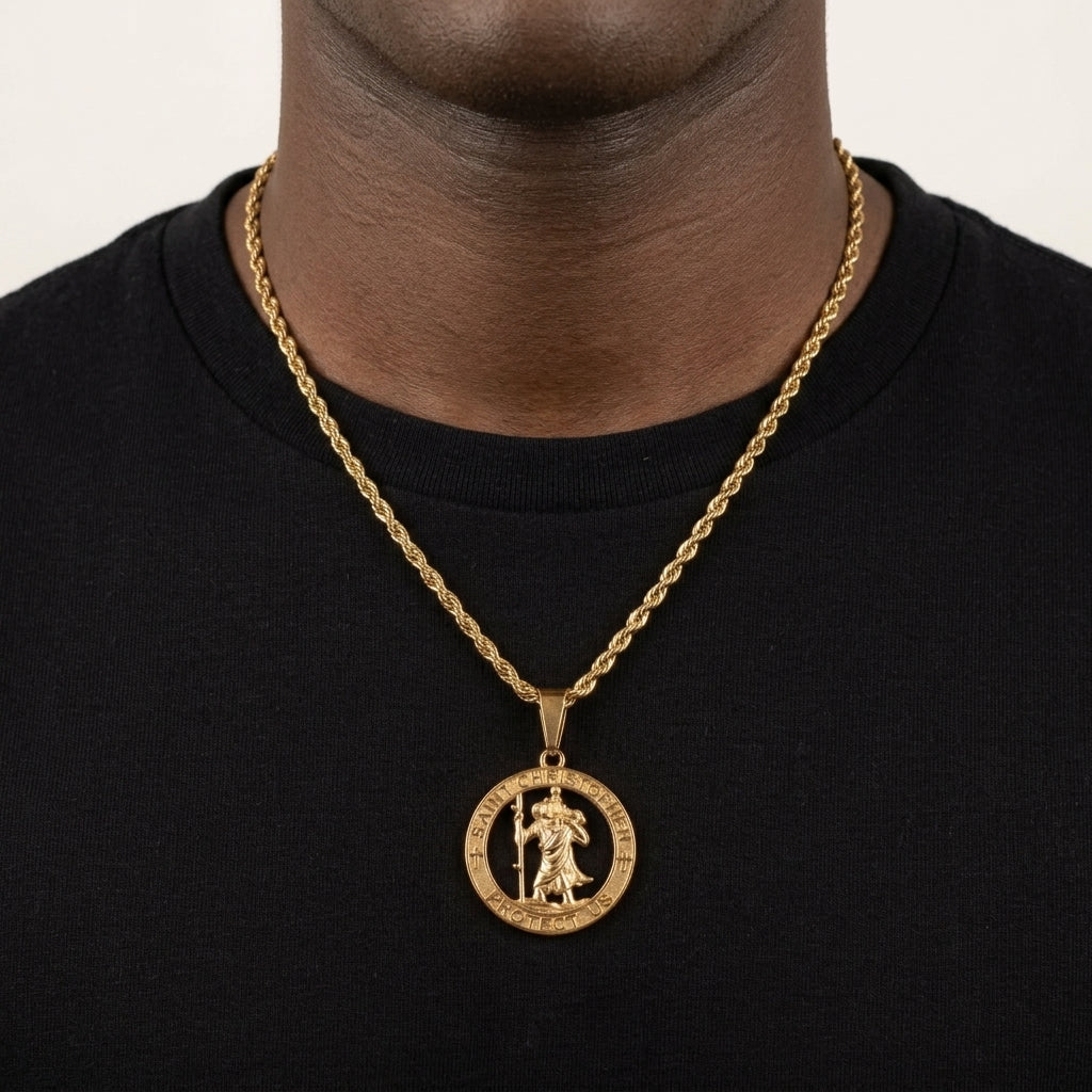 Saint Christopher Gold Pendant w/ Chain - The Jewelry Plug