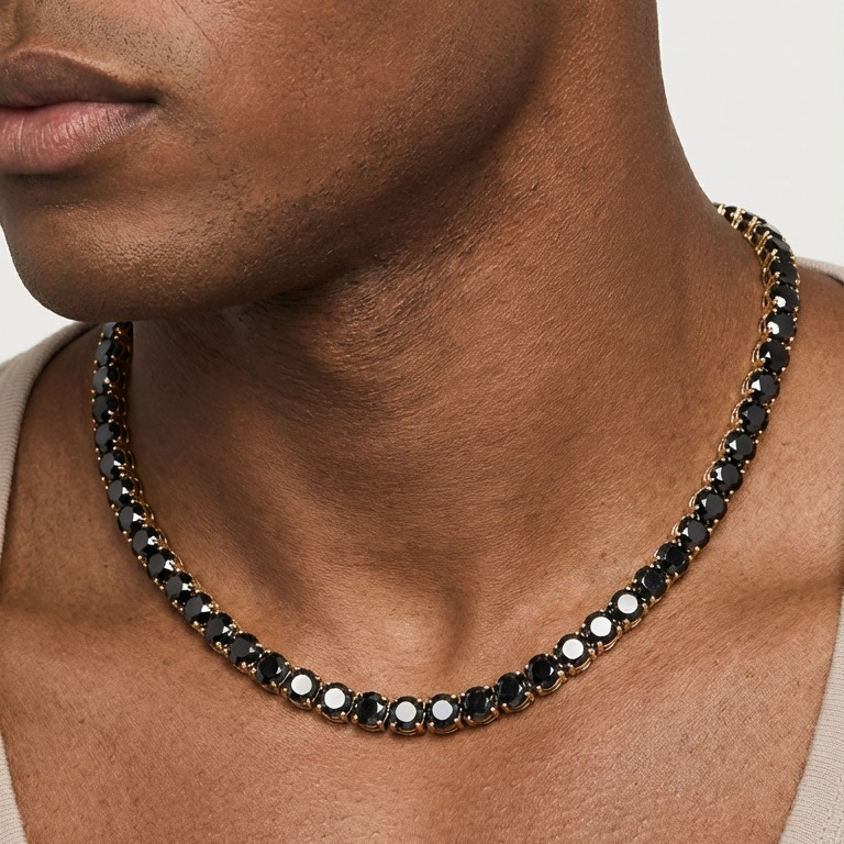 Black Moissanite Onyx Diamond Tennis Chain in Yellow Gold - The Jewelry Plug