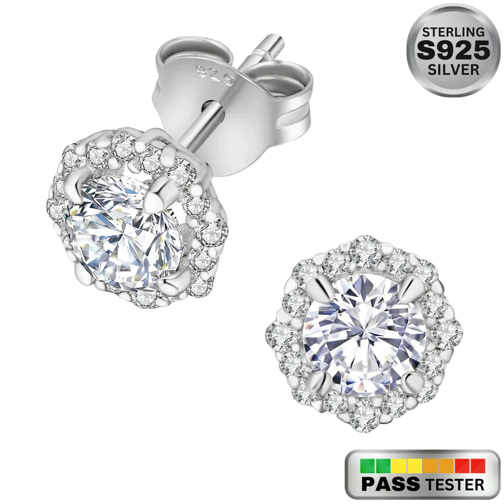 Moissanite Round Cut Cluster Diamond Earrings in White Gold - The Jewelry Plug