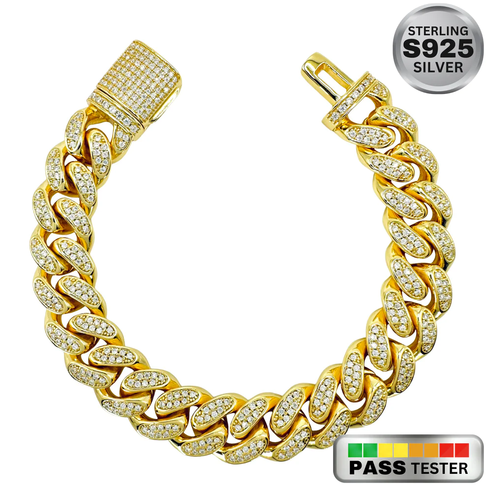 Moissanite Diamond Cuban Link Bracelet in Yellow Gold - The Jewelry Plug