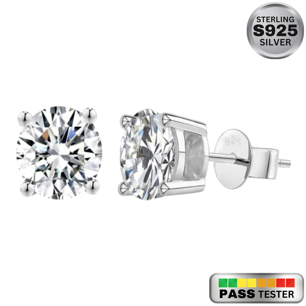 Moissanite Diamond Round Cut Earrings in White Gold - The Jewelry Plug