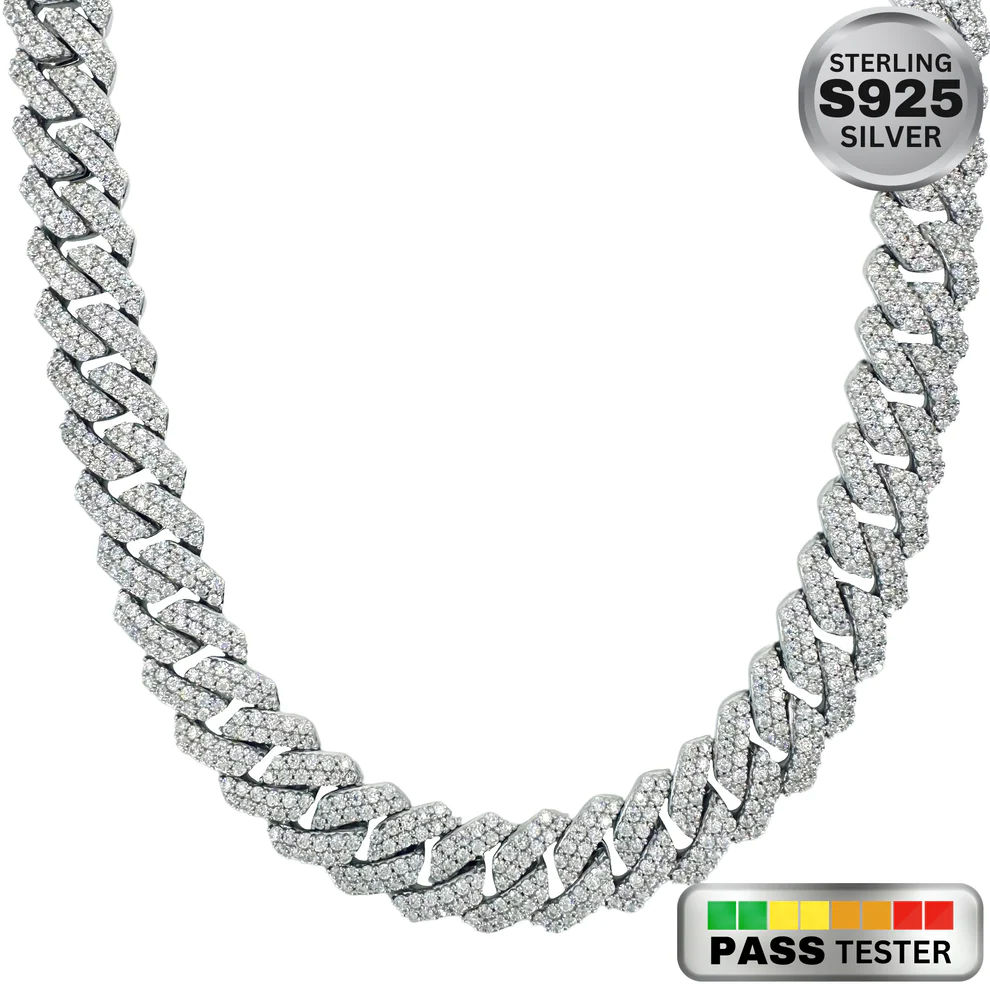 Moissanite Diamond Prong Link Chain in White Gold - The Jewelry Plug