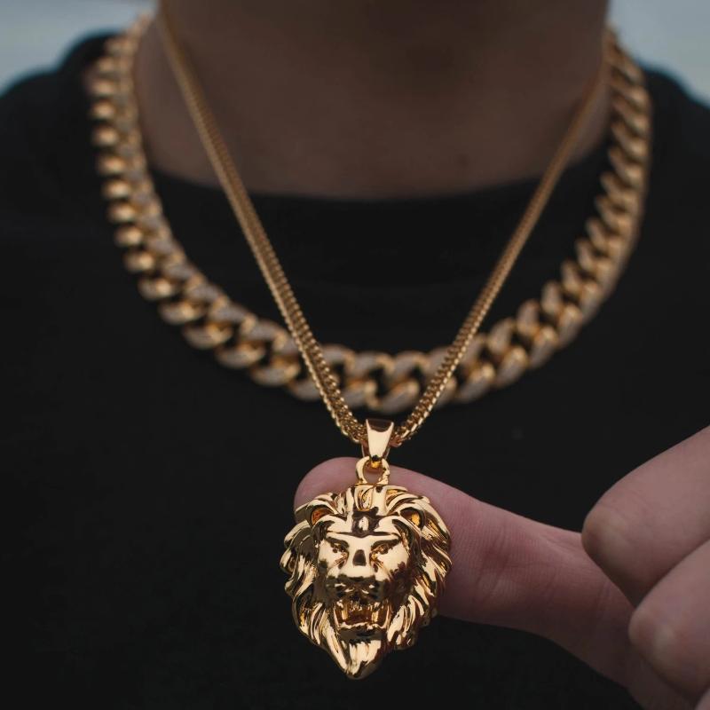 Lion Head Necklace in Yellow Gold - The Jewelry Plug