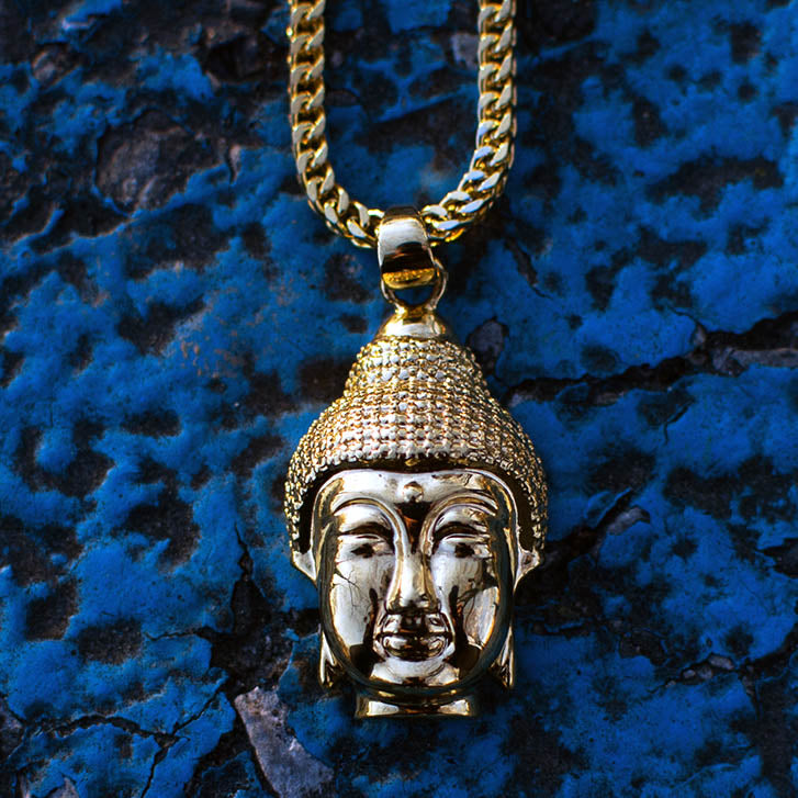 18k Gold Yoga Energy Buddha Head Pendant Necklace - The Jewelry Plug