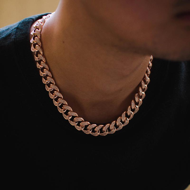 14k Diamond Cuban Link Choker in Rose Gold - The Jewelry Plug