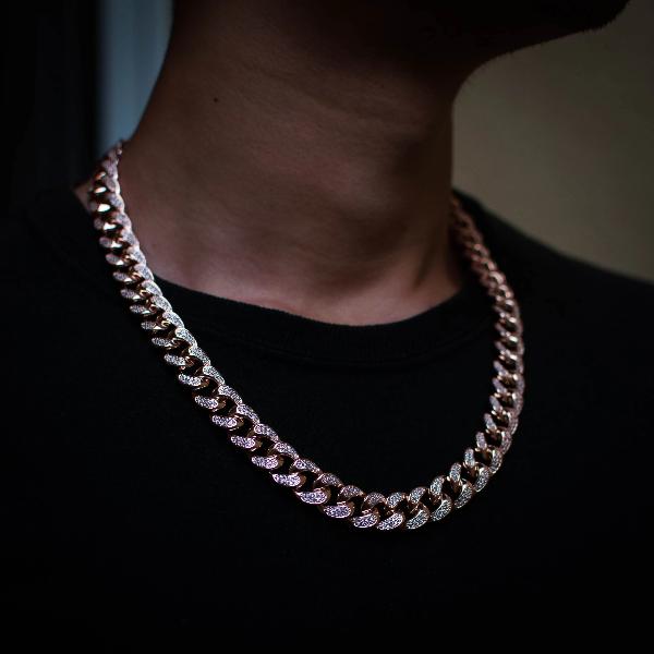 14k Diamond Cuban Link Chain in Rose Gold - The Jewelry Plug