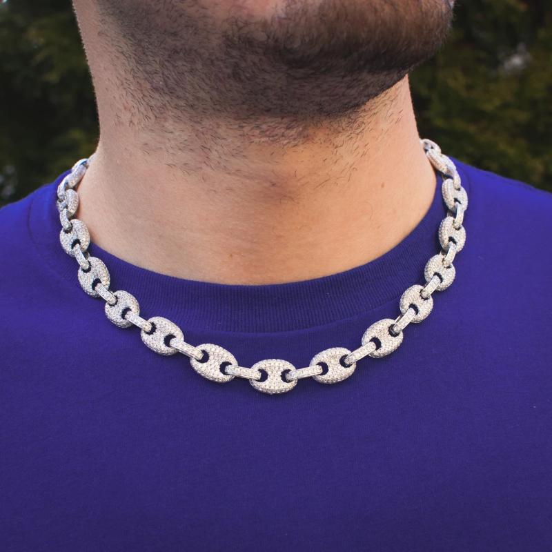 Iced Out Gucci Mariner Link Necklace in 14k White Gold - The Jewelry Plug