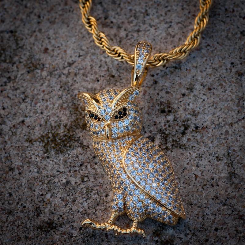 Iced OVO Owl Pendant Gold Necklace Chain - The Jewelry Plug