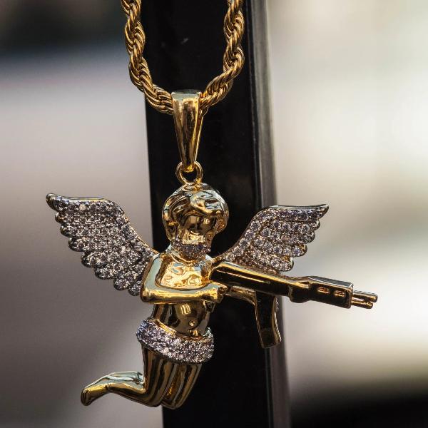 Angel of Death Pendant Necklace 18k Gold Plated The Jewelry Plug