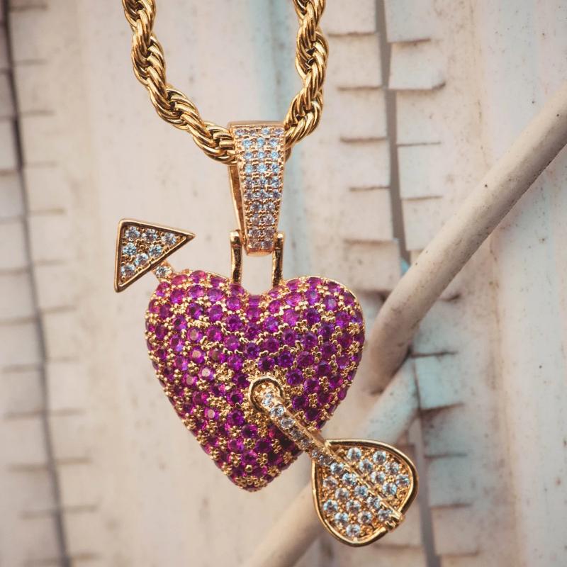 Purple Cupids Heart Pendant Gold Necklace Chain - The Jewelry Plug