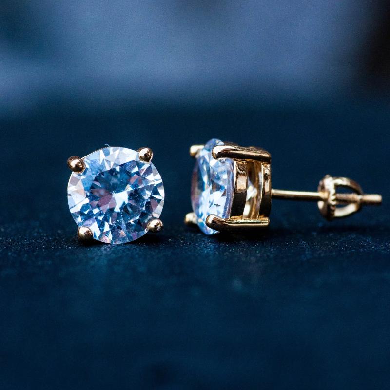 Round Cut Diamond Earrings in Yellow Gold - The Jewelry Plug