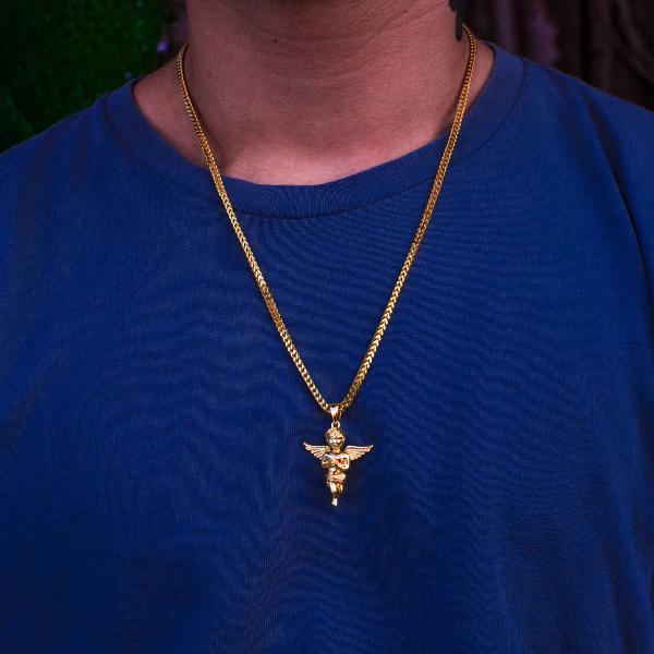 18k Gold Rising Cherub Angel Pendant Necklace - The Jewelry Plug
