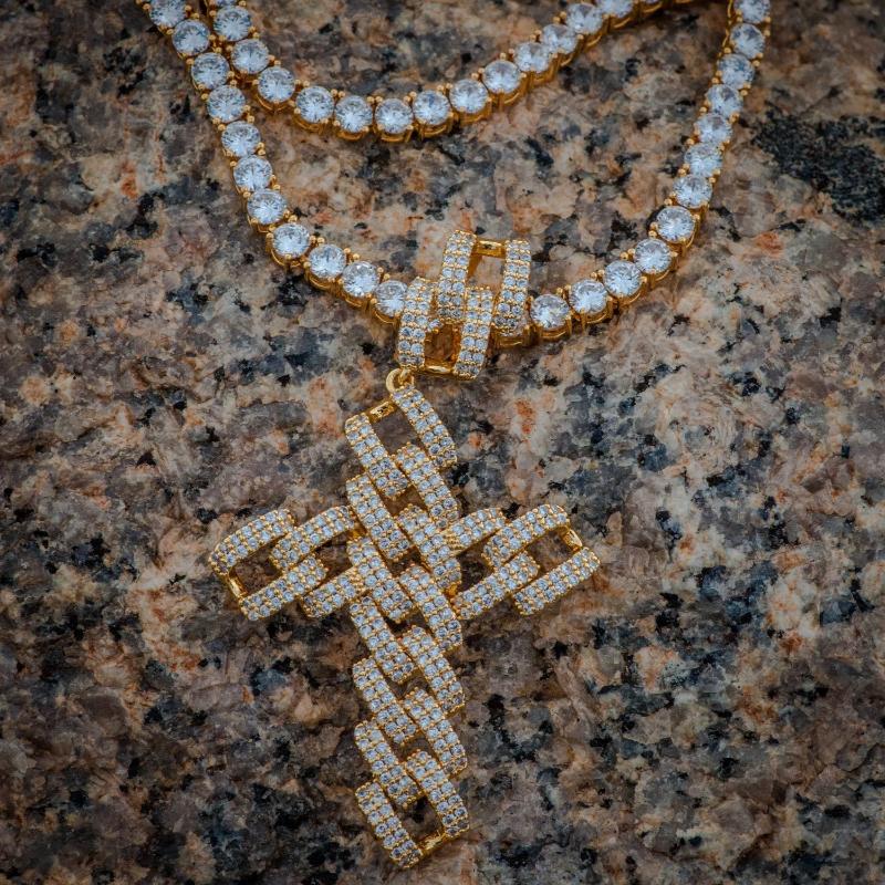 Diamond Cuban Link Cross Pendant Necklace in Yellow Gold - The Jewelry Plug
