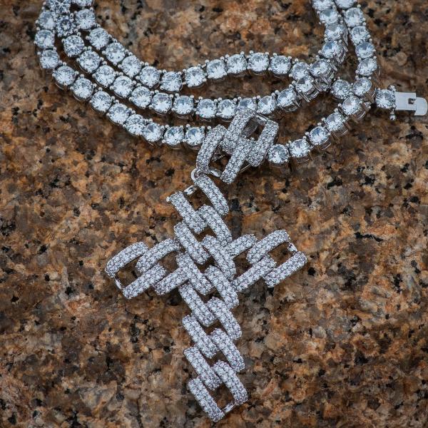 Diamond Cuban Link Cross Pendant Necklace in White Gold - The Jewelry Plug