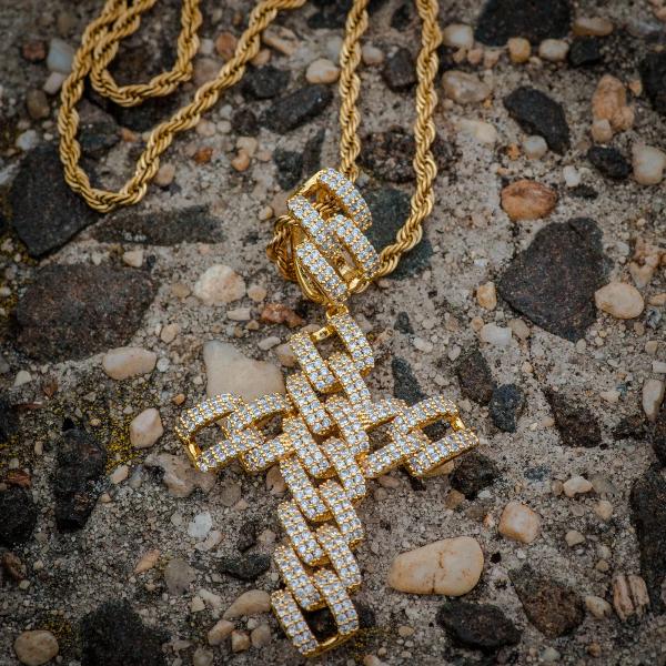 Diamond Cuban Link Cross Pendant Necklace in Yellow Gold - The Jewelry Plug
