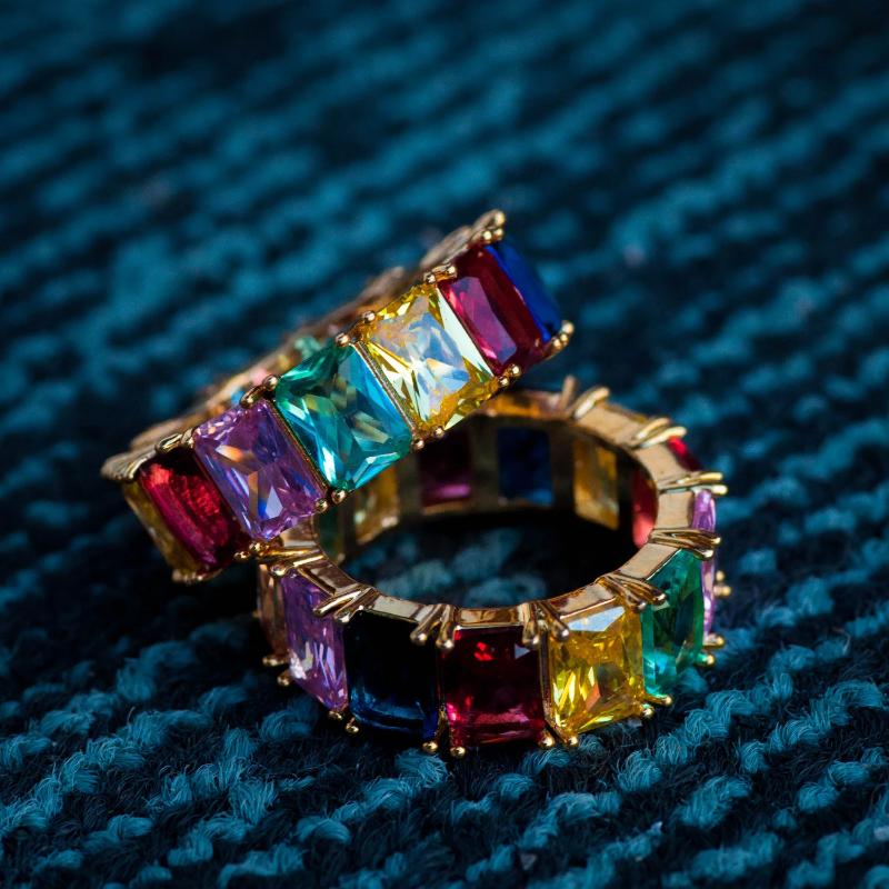 Rainbow Baguette Ring in Yellow Gold - The Jewelry Plug