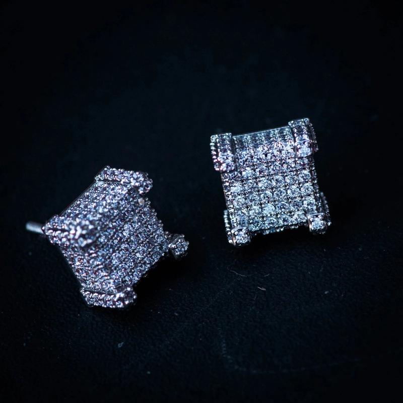 Square Studded Diamond Earrings in White Gold - The Jewelry Plug