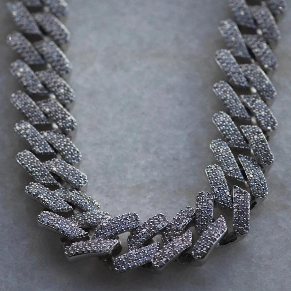 Diamond Straight Edge Cuban Link Chain 18mm in White Gold - The Jewelry Plug