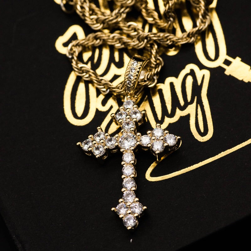 Gold Vintage Diamond Cross Necklace - The Jewelry Plug