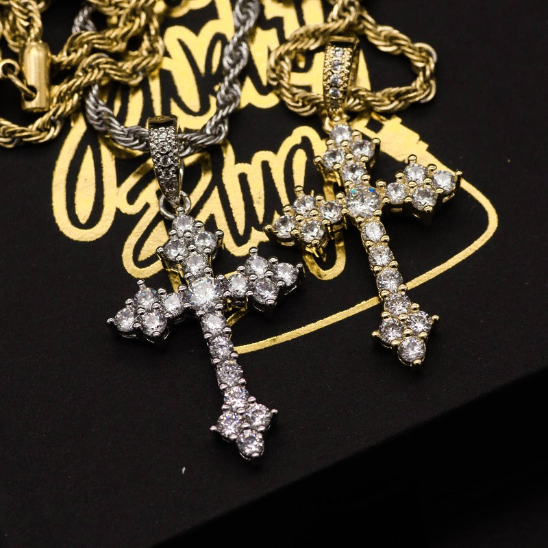 Gold Vintage Diamond Cross Necklace - The Jewelry Plug