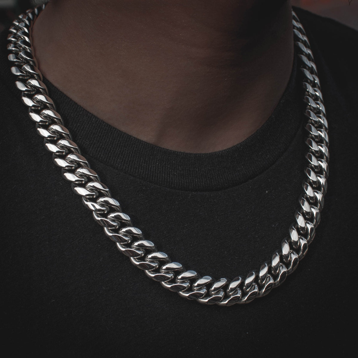 24" Miami Cuban Link Chain 14mm in White Gold - The Jewelry Plug