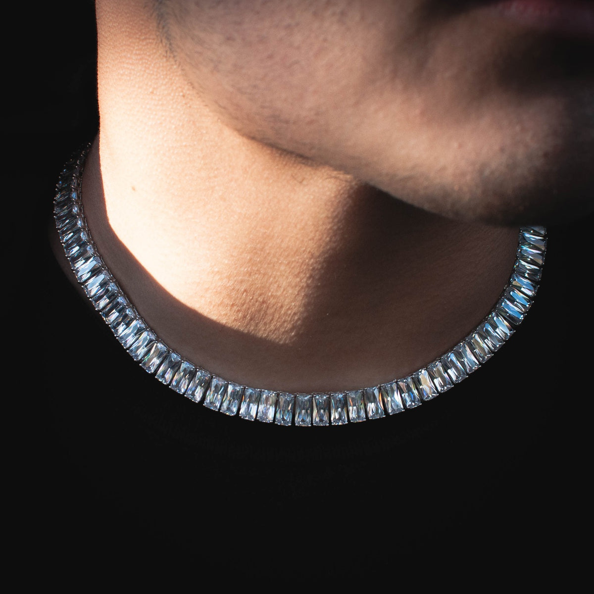 18" Baguette Tennis Chain in White Gold - The Jewelry Plug