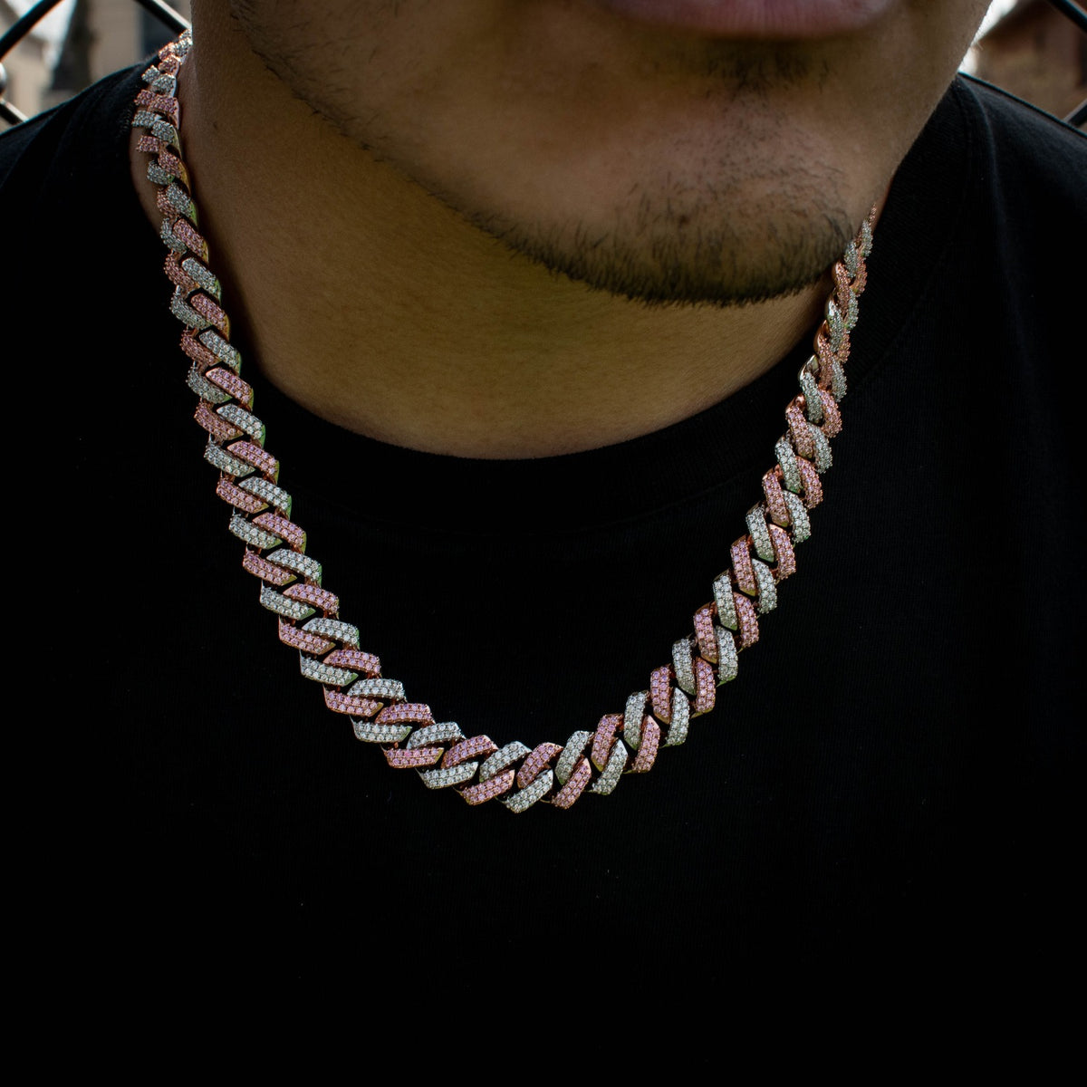 Two-Tone Diamond Infinity Prong Cuban Link Chain Choker in Rose/White Gold - The Jewelry Plug