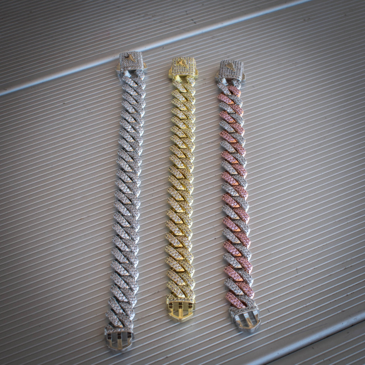 Diamond Straight Edge Cuban Link Bracelet (12mm) in Yellow/White Gold/Two-Tone