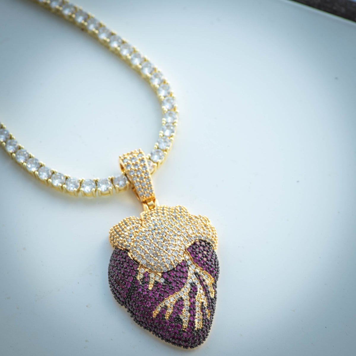 Purple Heart Pendant Necklace in Yellow Gold - The Jewelry Plug