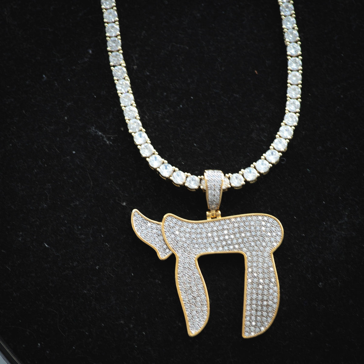 Diamond Jewish Chai Necklace in Yellow Gold - The Jewelry Plug