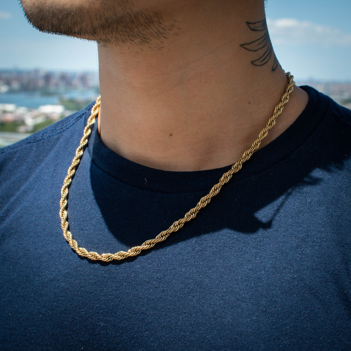 18k 5mm Yellow Gold Textured Rope Chain - The Jewelry Plug