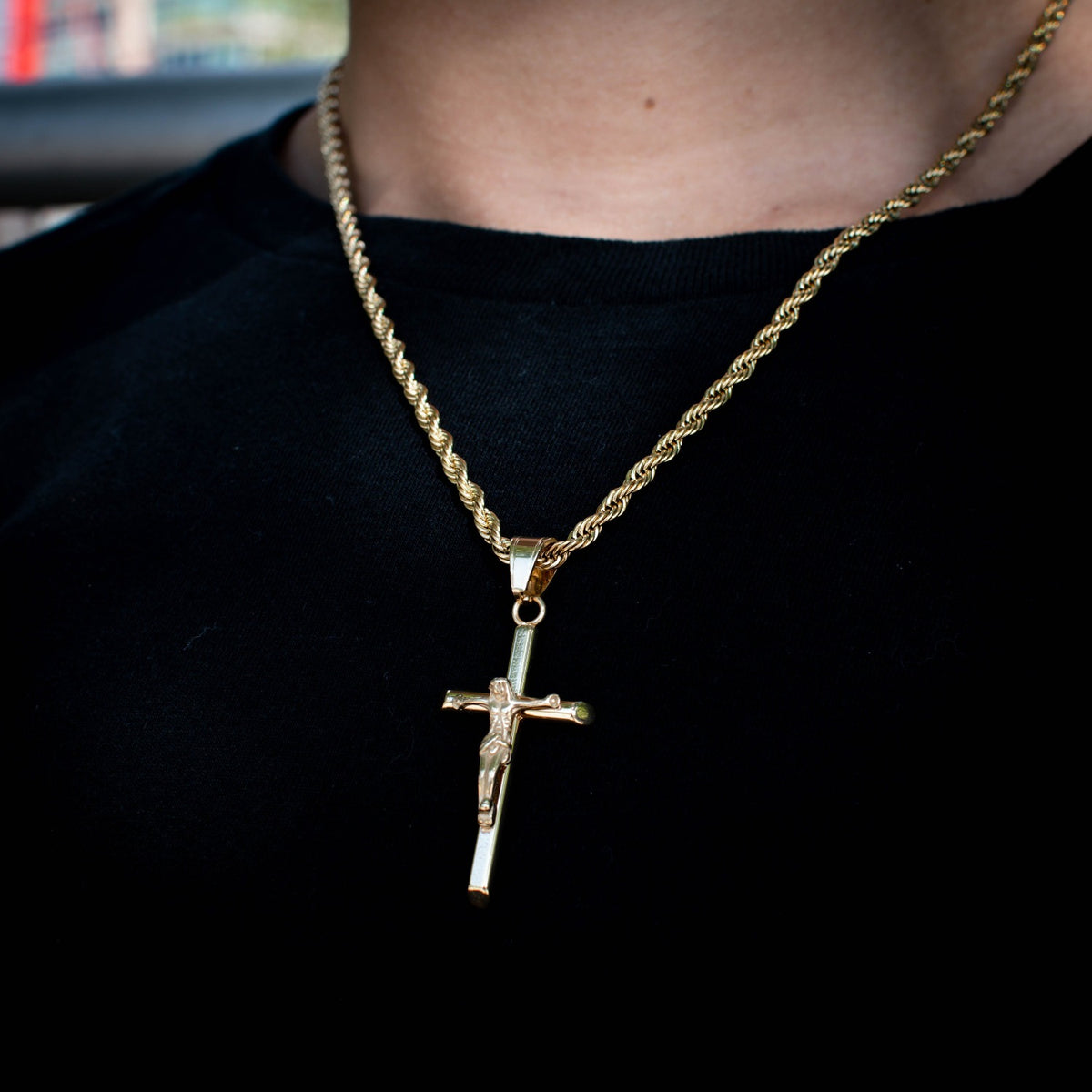 Crucifix Cross Necklace in Yellow Gold