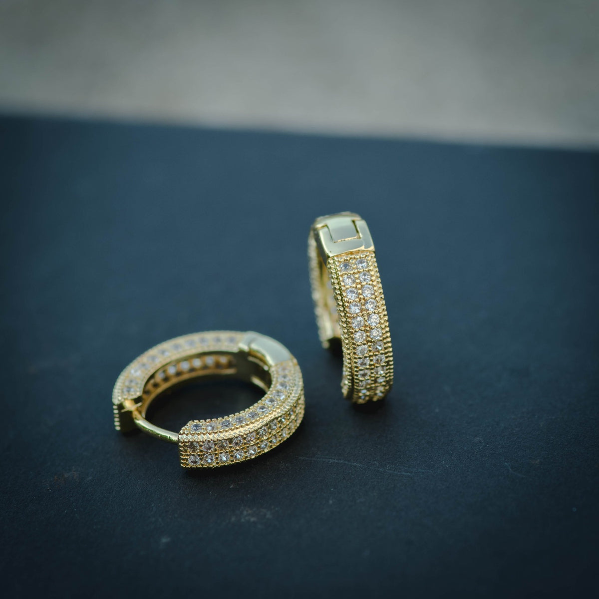 Diamond Studded Hoop Earrings in Yellow Gold - The Jewelry Plug