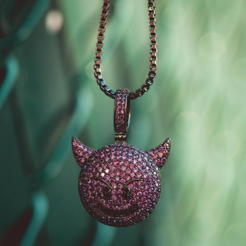 Graphite Purple Devil Emoji Pendant Necklace - The Jewelry Plug