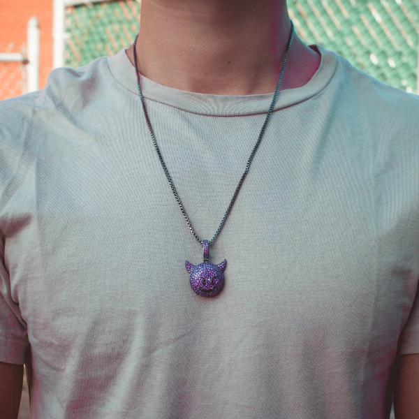 Graphite Purple Devil Emoji Pendant Necklace - The Jewelry Plug