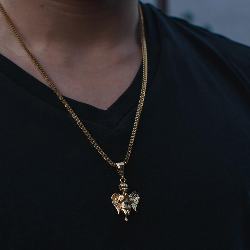 Fallen Cherub Angel Pendant Gold Necklace Chain