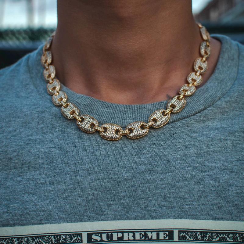 18k Yellow Gold Iced Out Diamond Flooded Gucci Mariner Link Chain Necklace - The Jewelry Plug