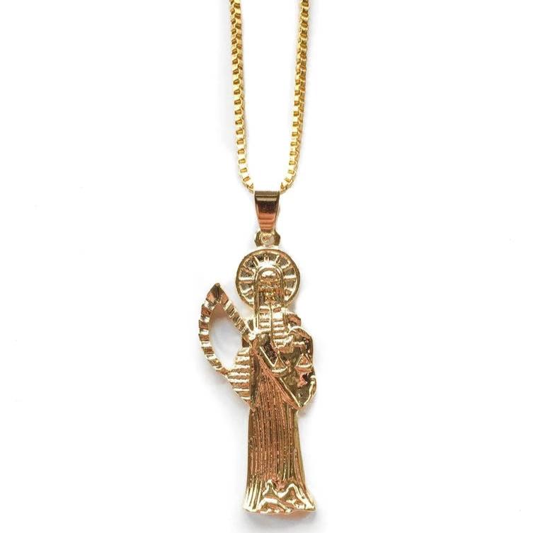 18k Gold Grim Reaper "Santa Muerte" Necklace Chain - The Jewelry PlugIan Connor Grim Reaper Santa Muerte Chain Necklace Gold - The Jewelry Plug